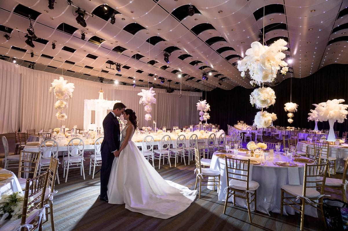 bride and groom's elegant city wedding at seawell grand ballroom denver colorado